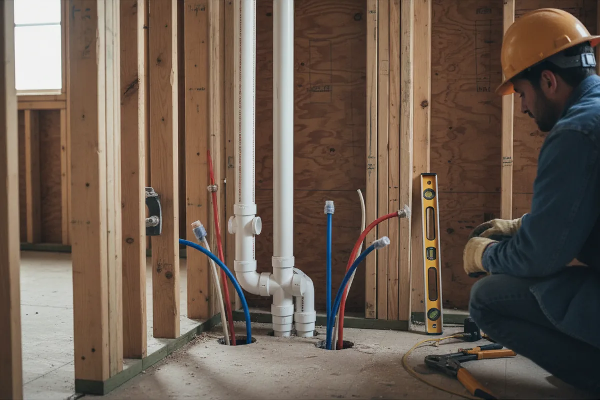 Drain and supply rough-in during Drain Cleaning in Simsbury