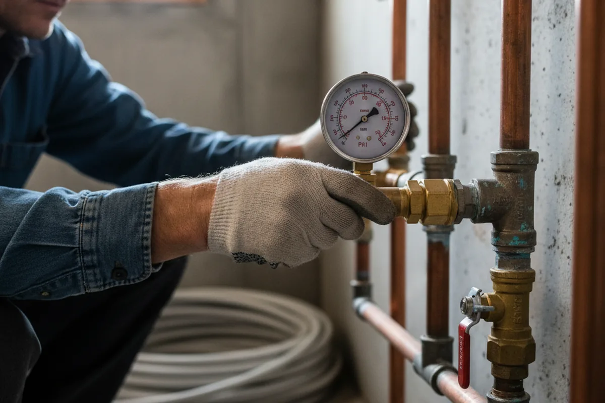 Pressure testing a repaired line during Water Line Repair in Simsbury